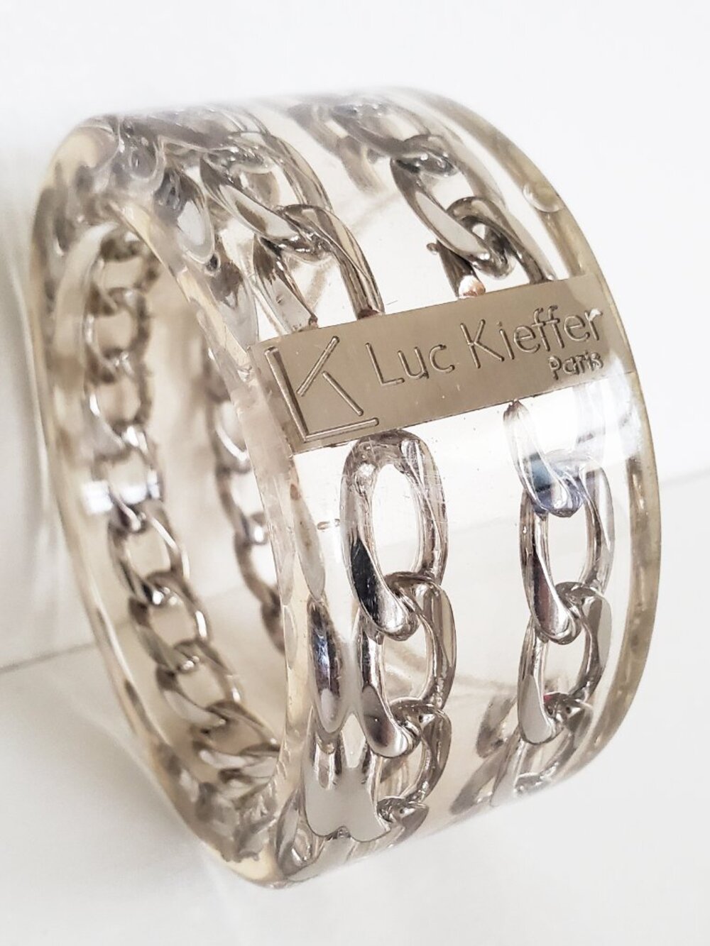 Luc Kieffer Resin Clear Double Silver Chain Bangle NEW